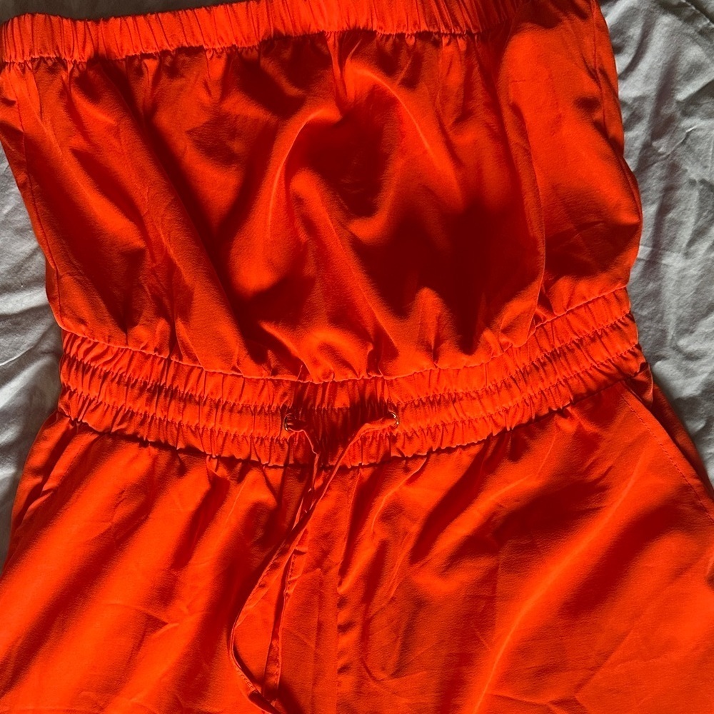 Women's Strapless Orange Drawstring Jumper - Picture 9 of 12